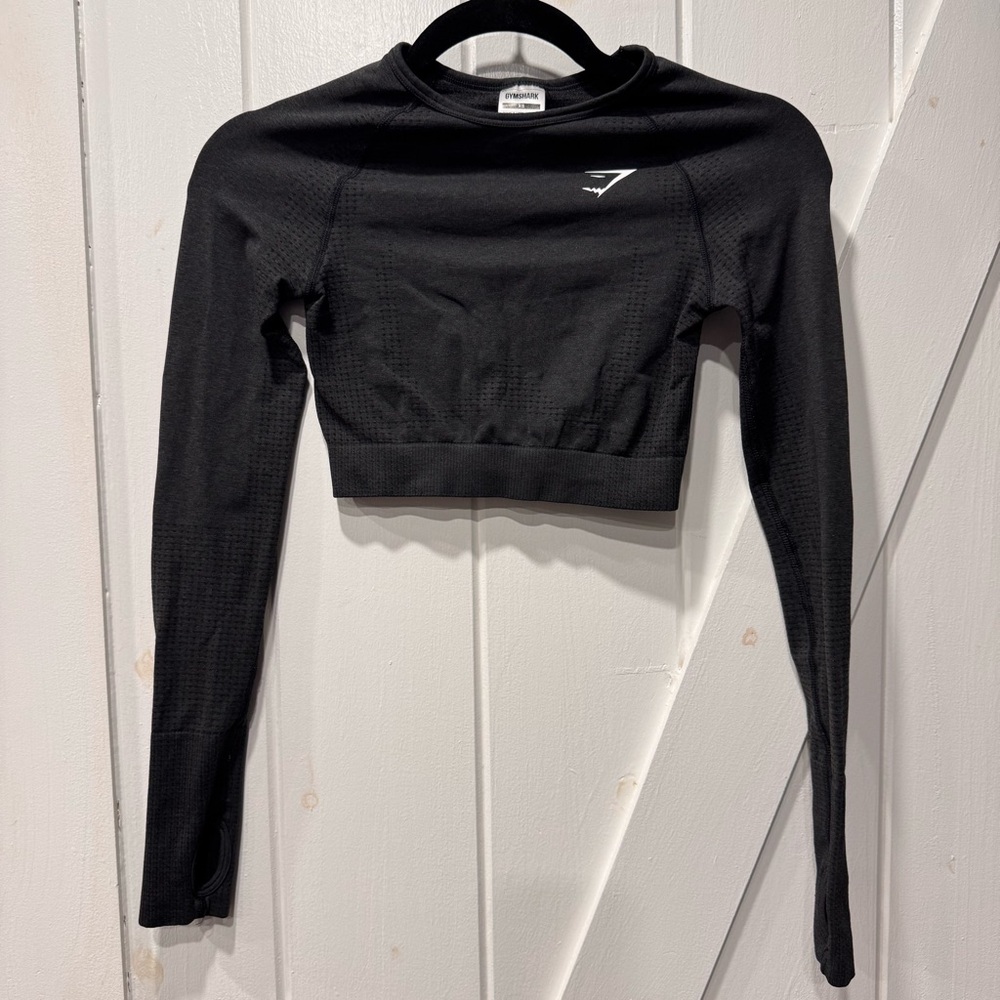 GYMSHARK Cropped Black Long Sleeve Crop Top ~ Size XS